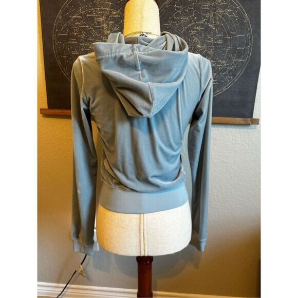I.AM.GIA Kameron Velour Zip Up Jacket Women Small Blue Bedazzled Ruched - Picture 4 of 16